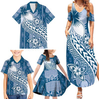 Tonga Kupesi Ngatu Family Matching Summer Maxi Dress and Hawaiian Shirt Vintage Blue Plumeria LT05 - Polynesian Pride