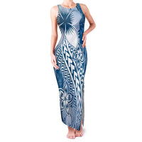Tonga Kupesi Ngatu Family Matching Tank Maxi Dress and Hawaiian Shirt Vintage Blue Plumeria LT05 Mom's Dress Blue - Polynesian Pride