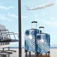 Tonga Kupesi Ngatu Luggage Cover Vintage Blue Plumeria