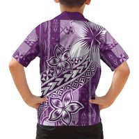 Tonga Kupesi Ngatu Family Matching Off Shoulder Short Dress and Hawaiian Shirt Vintage Purple Plumeria LT05 - Polynesian Pride