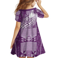 Tonga Kupesi Ngatu Family Matching Off Shoulder Short Dress and Hawaiian Shirt Vintage Purple Plumeria LT05 - Polynesian Pride