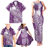 Tonga Kupesi Ngatu Family Matching Tank Maxi Dress and Hawaiian Shirt Vintage Purple Plumeria LT05 - Polynesian Pride