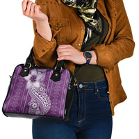 Tonga Kupesi Ngatu Shoulder Handbag Vintage Purple Plumeria