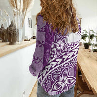 Tonga Kupesi Ngatu Women Casual Shirt Vintage Purple Plumeria LT05 - Polynesian Pride
