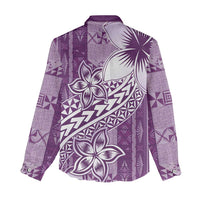Tonga Kupesi Ngatu Women Casual Shirt Vintage Purple Plumeria LT05 - Polynesian Pride