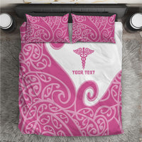 Personalised New Zealand Nurse Bedding Set Maori Koru Pink Version