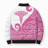 Personalised New Zealand Nurse Bomber Puffer Jacket Maori Koru Pink Version LT05 - Polynesian Pride