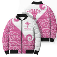 Personalised New Zealand Nurse Bomber Puffer Jacket Maori Koru Pink Version LT05 - Polynesian Pride