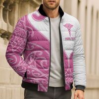 Personalised New Zealand Nurse Bomber Puffer Jacket Maori Koru Pink Version LT05 - Polynesian Pride