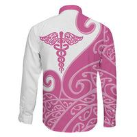 Personalised New Zealand Nurse Family Matching Off The Shoulder Long Sleeve Dress and Hawaiian Shirt Maori Koru Pink Version LT05 - Polynesian Pride