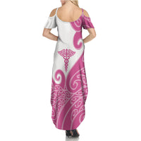 Personalised New Zealand Nurse Family Matching Summer Maxi Dress and Hawaiian Shirt Maori Koru Pink Version LT05 - Polynesian Pride