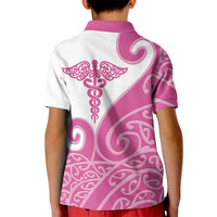 Personalised New Zealand Nurse Kid Polo Shirt Maori Koru Pink Version