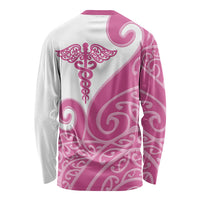 Personalised New Zealand Nurse Long Sleeve Shirt Maori Koru Pink Version