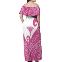 Personalised New Zealand Nurse Off Shoulder Maxi Dress Maori Koru Pink Version