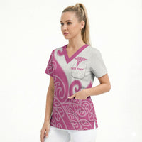 Personalised New Zealand Nurse Scrub Top Maori Koru Pink Version