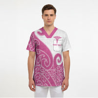 Personalised New Zealand Nurse Scrub Top Maori Koru Pink Version