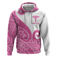 Personalised New Zealand Nurse Zip Hoodie Maori Koru Pink Version