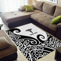 Personalised New Zealand Nurse Area Rug Maori Koru Black Version
