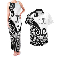 Personalised New Zealand Nurse Couples Matching Tank Maxi Dress and Hawaiian Shirt Maori Koru Black Version LT05 Black - Polynesian Pride