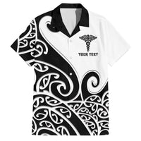 Personalised New Zealand Nurse Family Matching Off Shoulder Short Dress and Hawaiian Shirt Maori Koru Black Version LT05 Dad's Shirt - Short Sleeve Black - Polynesian Pride