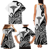 Personalised New Zealand Nurse Family Matching Tank Maxi Dress and Hawaiian Shirt Maori Koru Black Version LT05 - Polynesian Pride