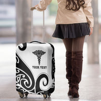 Personalised New Zealand Nurse Luggage Cover Maori Koru Black Version