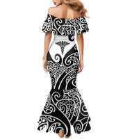 Personalised New Zealand Nurse Mermaid Dress Maori Koru Black Version