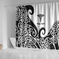 Personalised New Zealand Nurse Shower Curtain Maori Koru Black Version
