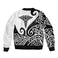 Personalised New Zealand Nurse Sleeve Zip Bomber Jacket Maori Koru Black Version