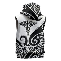 Personalised New Zealand Nurse Sleeveless Zip Hoodie Maori Koru Black Version