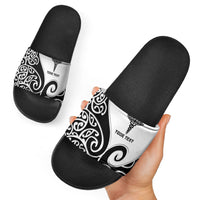 Personalised New Zealand Nurse Slide Sandals Maori Koru Black Version