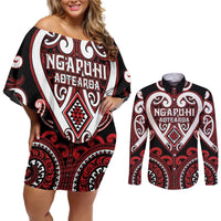Custom Aotearoa Ngapuhi Couples Matching Off Shoulder Short Dress and Long Sleeve Button Shirt Maori Tribal Pattern