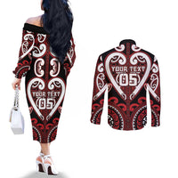 Custom Aotearoa Ngapuhi Couples Matching Off The Shoulder Long Sleeve Dress and Long Sleeve Button Shirt Maori Tribal Pattern