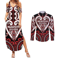 Custom Aotearoa Ngapuhi Couples Matching Summer Maxi Dress and Long Sleeve Button Shirt Maori Tribal Pattern