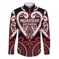 Custom Aotearoa Ngapuhi Family Matching Summer Maxi Dress and Hawaiian Shirt Maori Tribal Pattern LT05 Dad's Shirt - Long Sleeve Red - Polynesian Pride