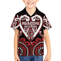 Custom Aotearoa Ngapuhi Family Matching Summer Maxi Dress and Hawaiian Shirt Maori Tribal Pattern LT05 Son's Shirt Red - Polynesian Pride