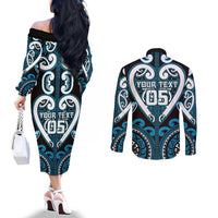 Custom Aotearoa Ngati Porou Couples Matching Off The Shoulder Long Sleeve Dress and Long Sleeve Button Shirt Maori Tribal Pattern