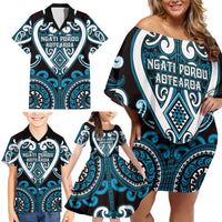 Custom Aotearoa Ngati Porou Family Matching Off Shoulder Short Dress and Hawaiian Shirt Maori Tribal Pattern LT05 - Polynesian Pride