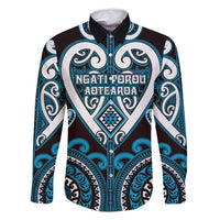 Custom Aotearoa Ngati Porou Family Matching Summer Maxi Dress and Hawaiian Shirt Maori Tribal Pattern LT05 Dad's Shirt - Long Sleeve Blue - Polynesian Pride