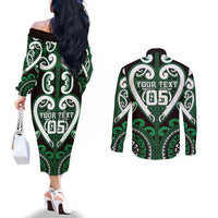 Custom Aotearoa Ngai Tahu Couples Matching Off The Shoulder Long Sleeve Dress and Long Sleeve Button Shirt Maori Tribal Pattern