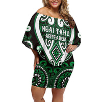 Custom Aotearoa Ngai Tahu Family Matching Off Shoulder Short Dress and Hawaiian Shirt Maori Tribal Pattern LT05 Mom's Dress Green - Polynesian Pride