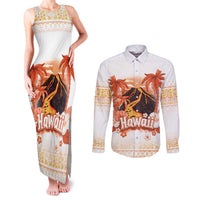 Hawaiian Volcano Lava Flow Couples Matching Tank Maxi Dress and Long Sleeve Button Shirt With Hawaiian Tapa Pattern