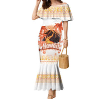 Hawaiian Volcano Lava Flow Family Matching Mermaid Dress and Hawaiian Shirt With Hawaiian Tapa Pattern LT05 Mom's Dress Orange - Polynesian Pride