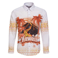 Hawaiian Volcano Lava Flow Family Matching Puletasi and Hawaiian Shirt With Hawaiian Tapa Pattern LT05 Dad's Shirt - Long Sleeve Orange - Polynesian Pride