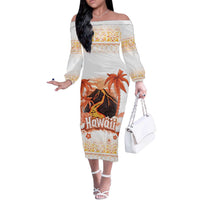 Hawaiian Volcano Lava Flow Off The Shoulder Long Sleeve Dress With Hawaiian Tapa Pattern
