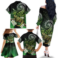 Aotearoa New Zealand Tuatara Family Matching Off The Shoulder Long Sleeve Dress and Hawaiian Shirt Maori Koru Art LT05 - Polynesian Pride