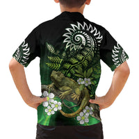 Aotearoa New Zealand Tuatara Family Matching Off Shoulder Short Dress and Hawaiian Shirt Maori Koru Art LT05 - Polynesian Pride