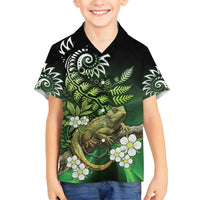 Aotearoa New Zealand Tuatara Family Matching Summer Maxi Dress and Hawaiian Shirt Maori Koru Art LT05 Son's Shirt Green - Polynesian Pride