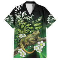 Aotearoa New Zealand Tuatara Family Matching Tank Maxi Dress and Hawaiian Shirt Maori Koru Art LT05 Dad's Shirt - Short Sleeve Green - Polynesian Pride