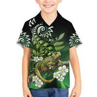 Aotearoa New Zealand Tuatara Kid Hawaiian Shirt Maori Koru Art LT05 Kid Green - Polynesian Pride